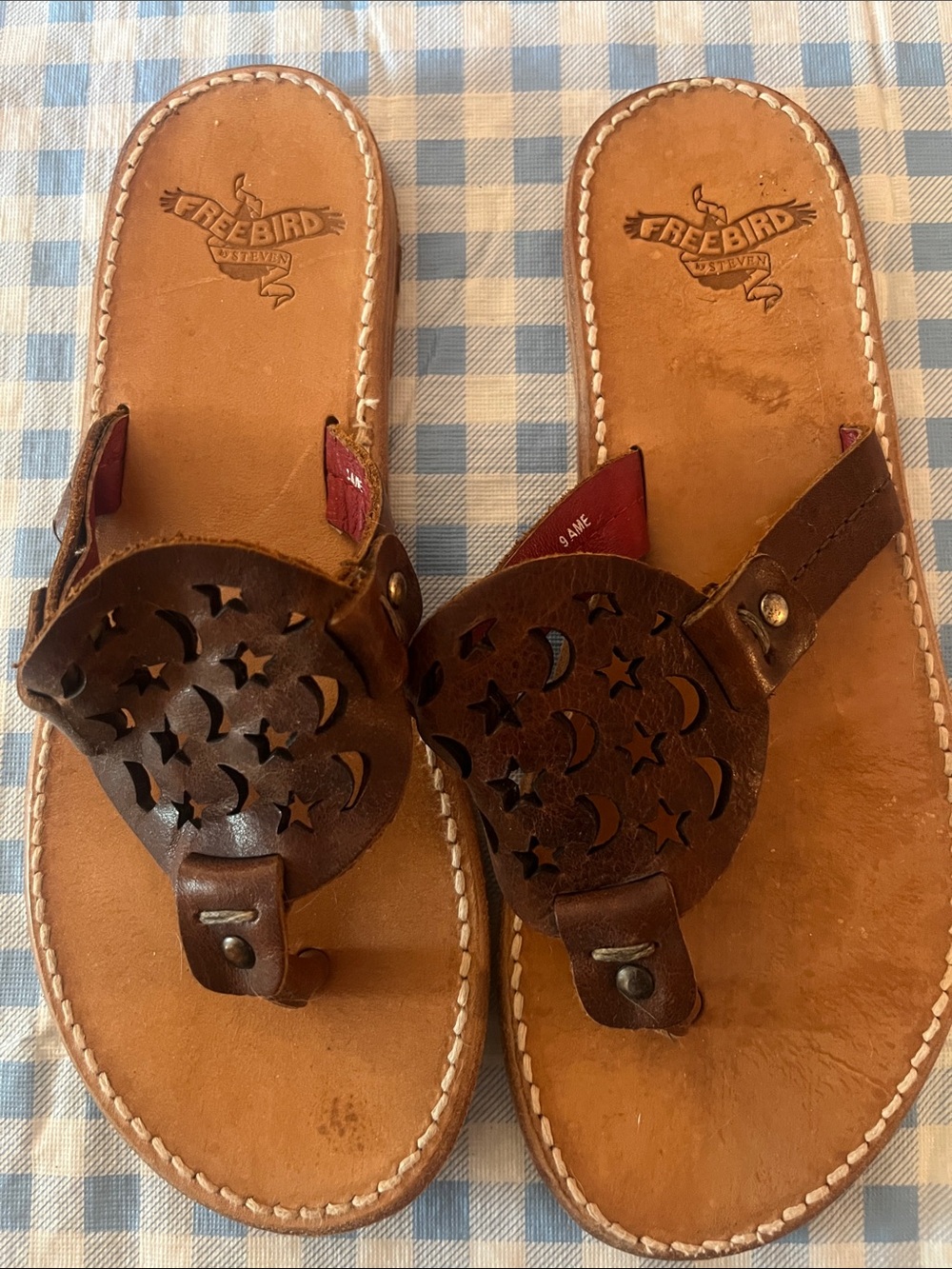 Freebird by Steven Brown Leather Moon & Star Cutout Toe-Post Sandals